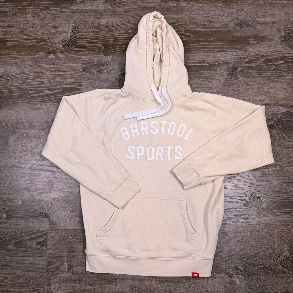 Barstool Sports Hoodie Mens Large Cream Sportiqe Pullover Sweatshirt Read!
